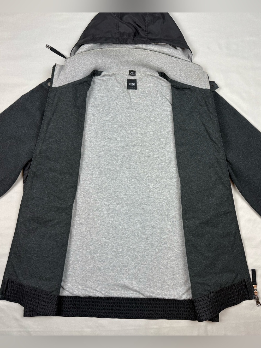 Hugo Boss Mens Quilted Hooded Casual Jacket 2XL Black/Grey Full Zip C6 - Picture 2 of 11